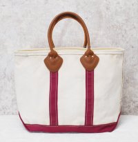 程度良好【ビンテージ】【L.L.bean】【エルエルビーン】【白×エンジ】レザーハンドル【天マチファスナー付き】【キャンバス】【トートバッグ】【キャンバストート】 