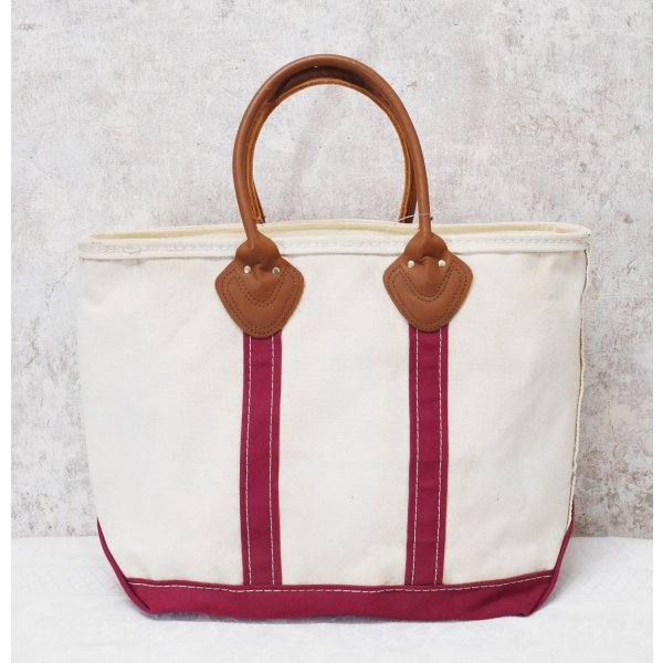 画像1: 程度良好【ビンテージ】【L.L.bean】【エルエルビーン】【白×エンジ】レザーハンドル【天マチファスナー付き】【キャンバス】【トートバッグ】【キャンバストート】 