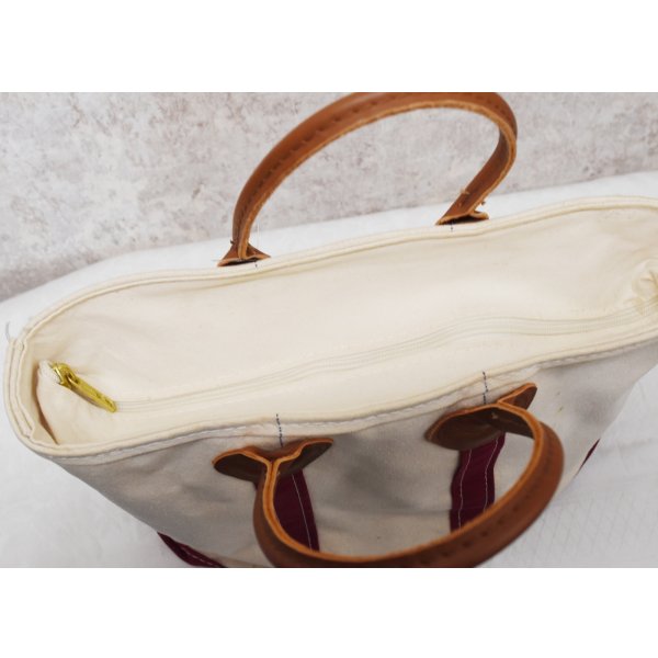 画像7: 程度良好【ビンテージ】【L.L.bean】【エルエルビーン】【白×エンジ】レザーハンドル【天マチファスナー付き】【キャンバス】【トートバッグ】【キャンバストート】 