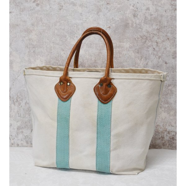 画像1: 【ビンテージ】L.L.bean【L.L.ビーン】【白×水色】【キャンバス】レザーハンドル【トートバッグ】ビーントート 