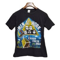 80's【パキスタン製】ビンテージ【MEN AT WORK】メン・アット・ワーク【黒】デザイン【バンドTシャツ】【サイズM】 