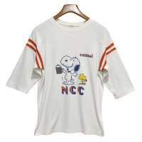 80's【USA製】【ビンテージ】アルテックス【ARTEX】白【肩口赤×白リブ】スヌーピー【七分丈Tシャツ】 サイズＬ 