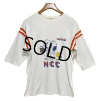 80's【USA製】【ビンテージ】アルテックス【ARTEX】白【肩口赤×白リブ】スヌーピー【七分丈Tシャツ】 サイズＬ 