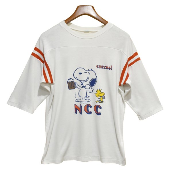 画像1: 80's【USA製】【ビンテージ】アルテックス【ARTEX】白【肩口赤×白リブ】スヌーピー【七分丈Tシャツ】 サイズＬ 