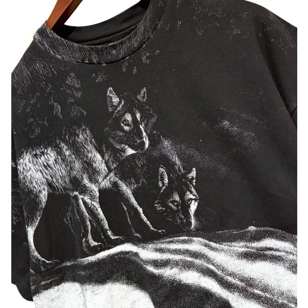 画像3: 【90's】【USA製】【ビンテージ】【Hanes】ヘインズ【オオカミ】プリント【黒ｘ白総柄】【Tシャツ】【サイズXL】 
