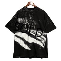 【90's】【USA製】【ビンテージ】【Hanes】ヘインズ【オオカミ】プリント【黒ｘ白総柄】【Tシャツ】【サイズXL】 