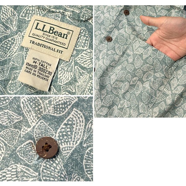 画像2: ビンテージ【L.L.Bean】貝殻 総柄プリント 【オープンカラー半袖シャツ】【サイズM-TALL】 