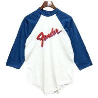 デッドストック【USA製】【ビンテージ】winterland【ウィンターランド】白ｘ青【Fender】ラグラン【七分丈Tシャツ】 サイズＬ 