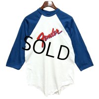 デッドストック【USA製】【ビンテージ】winterland【ウィンターランド】白ｘ青【Fender】ラグラン【七分丈Tシャツ】 サイズＬ 
