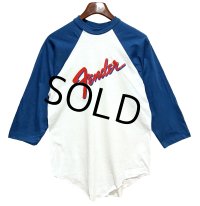 デッドストック【USA製】【ビンテージ】winterland【ウィンターランド】白ｘ青【Fender】ラグラン【七分丈Tシャツ】 サイズＬ 
