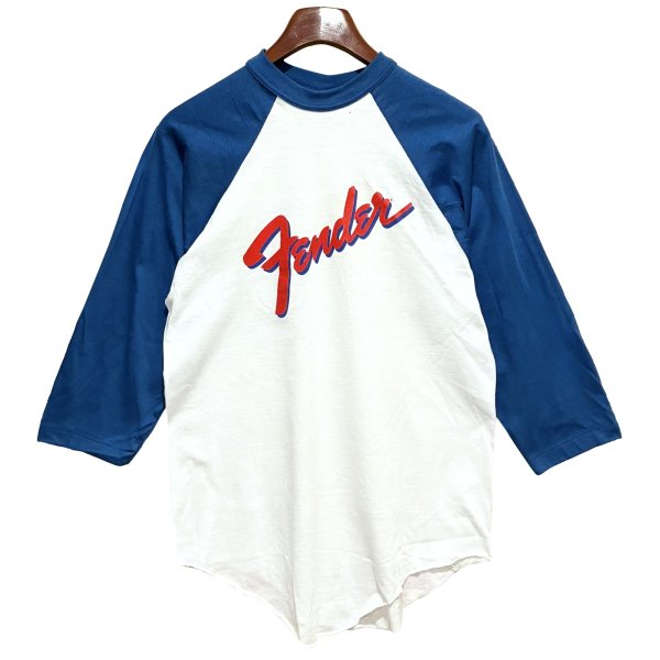 画像1: デッドストック【USA製】【ビンテージ】winterland【ウィンターランド】白ｘ青【Fender】ラグラン【七分丈Tシャツ】 サイズＬ 