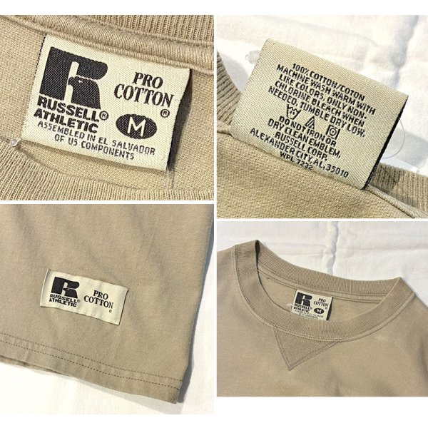 画像2: 90’s【Russell】【ラッセル】プロコットン【ベージュ】無地 前V【Tシャツ】【サイズM】 