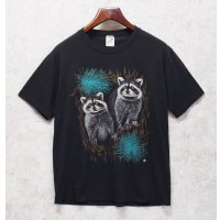 【80's】【USA製】【ビンテージ】【JERZEES】ジャージーズ【アライグマ】プリント【黒】【Tシャツ】【サイズL】 