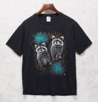 【80's】【USA製】【ビンテージ】【JERZEES】ジャージーズ【アライグマ】プリント【黒】【Tシャツ】【サイズL】 