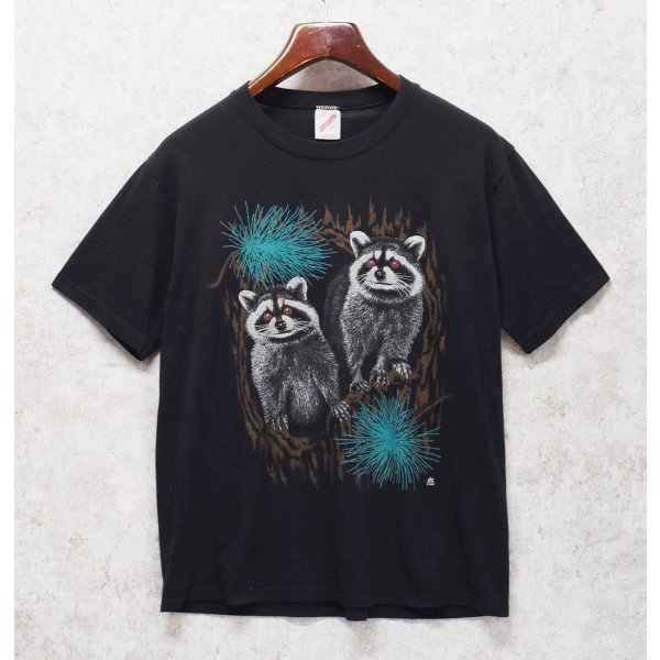 画像1: 【80's】【USA製】【ビンテージ】【JERZEES】ジャージーズ【アライグマ】プリント【黒】【Tシャツ】【サイズL】 