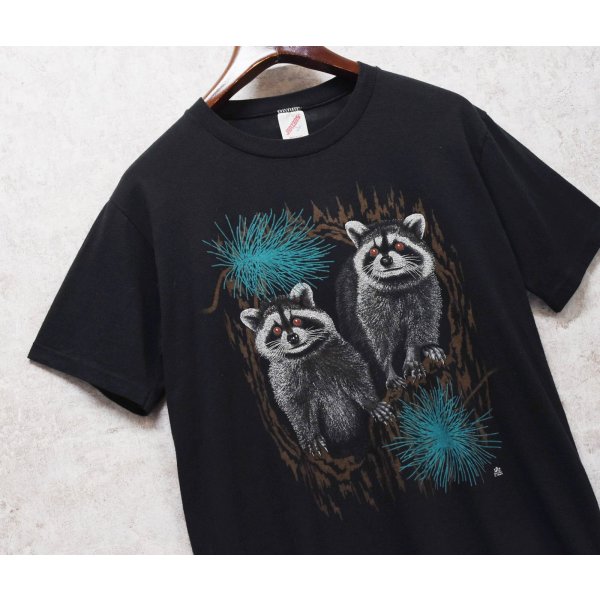 画像3: 【80's】【USA製】【ビンテージ】【JERZEES】ジャージーズ【アライグマ】プリント【黒】【Tシャツ】【サイズL】 