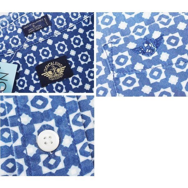 画像2: 90's~【ビンテージ】【DOCKERS】ドッカーズ【リーバイス】【青×幾何学模様】【半袖シャツ】ボタンダウンシャツ【サイズS】 