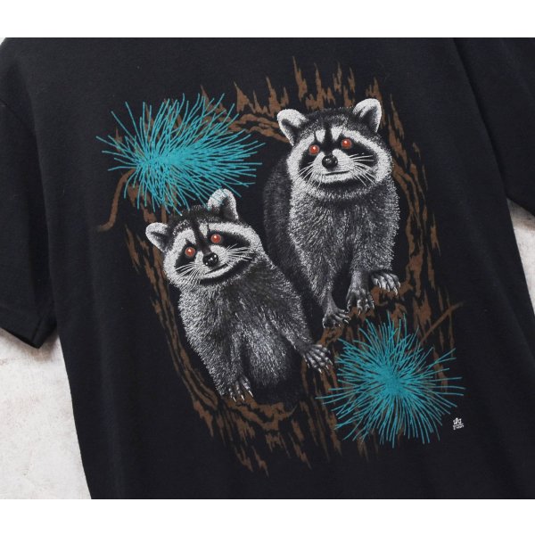 画像4: 【80's】【USA製】【ビンテージ】【JERZEES】ジャージーズ【アライグマ】プリント【黒】【Tシャツ】【サイズL】 
