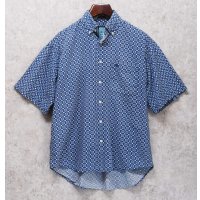90's~【ビンテージ】【DOCKERS】ドッカーズ【リーバイス】【青×幾何学模様】【半袖シャツ】ボタンダウンシャツ【サイズS】 