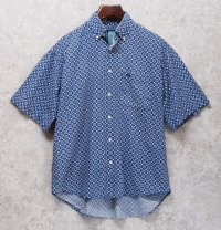 90's~【ビンテージ】【DOCKERS】ドッカーズ【リーバイス】【青×幾何学模様】【半袖シャツ】ボタンダウンシャツ【サイズS】 
