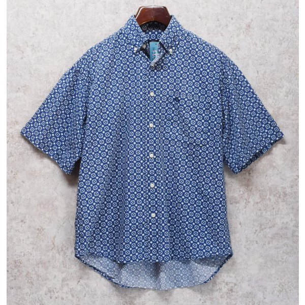 画像1: 90's~【ビンテージ】【DOCKERS】ドッカーズ【リーバイス】【青×幾何学模様】【半袖シャツ】ボタンダウンシャツ【サイズS】 