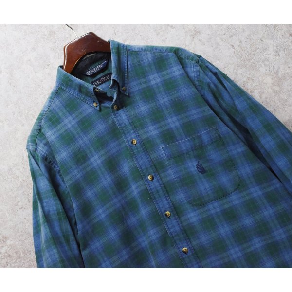 画像3: 90's【ビンテージ】【nautica】【ノーティカ】【緑ｘ紺】チェック ボタンダウンシャツ【サイズL程度】 
