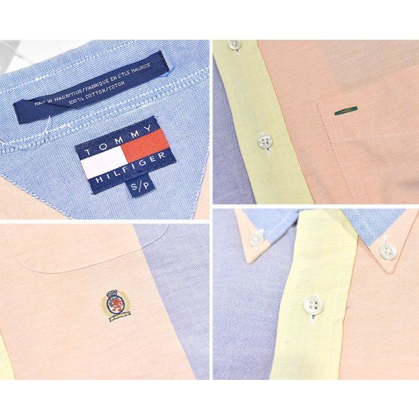画像2: ビンテージ【TOMMY HILFIGER】トミーヒルフィガー【水色×ピンク×黄色】マルチカラー【ボタンダウンシャツ】半袖シャツ【サイズS】 