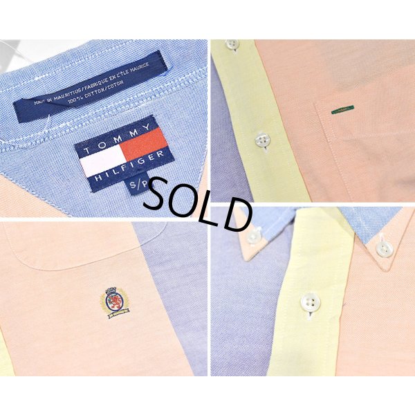 画像2: ビンテージ【TOMMY HILFIGER】トミーヒルフィガー【水色×ピンク×黄色】マルチカラー【ボタンダウンシャツ】半袖シャツ【サイズS】 