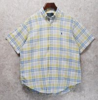POLO ralph lauren【ラルフローレン】ビンテージ【CASSIC FIT】【クラシックフィット】【白ｘ青ｘ黄】チェック【半袖ＢＤシャツ】【サイズＬ】 