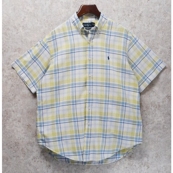 画像1: POLO ralph lauren【ラルフローレン】ビンテージ【CASSIC FIT】【クラシックフィット】【白ｘ青ｘ黄】チェック【半袖ＢＤシャツ】【サイズＬ】 