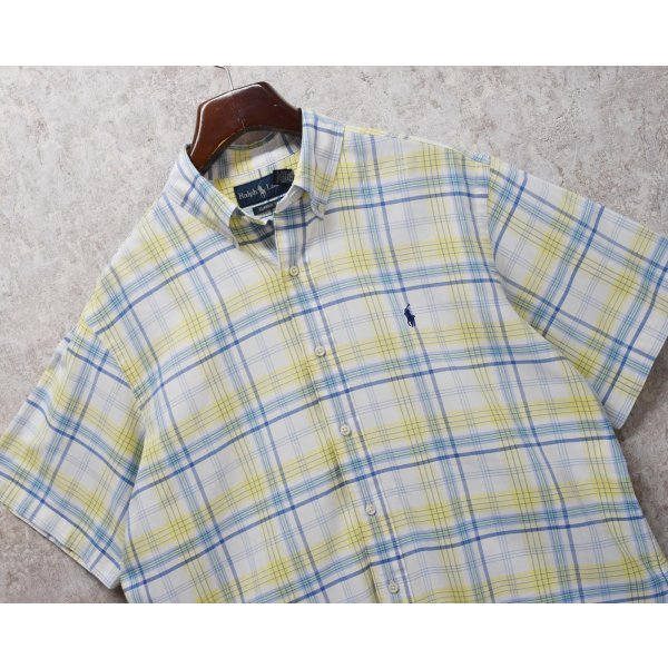画像3: POLO ralph lauren【ラルフローレン】ビンテージ【CASSIC FIT】【クラシックフィット】【白ｘ青ｘ黄】チェック【半袖ＢＤシャツ】【サイズＬ】 
