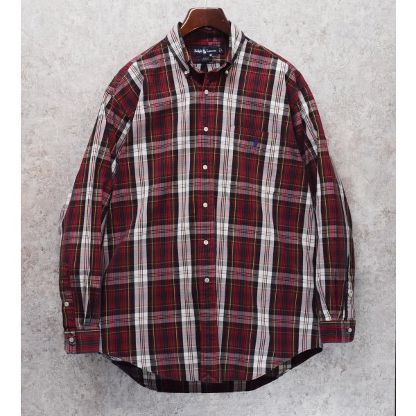 画像1: 【ビンテージ】【ラルフローレン】【POLO ralph lauren】エンジｘ白 チェック柄【BLAIRE】ボタンダウンシャツ【サイズＬ】 