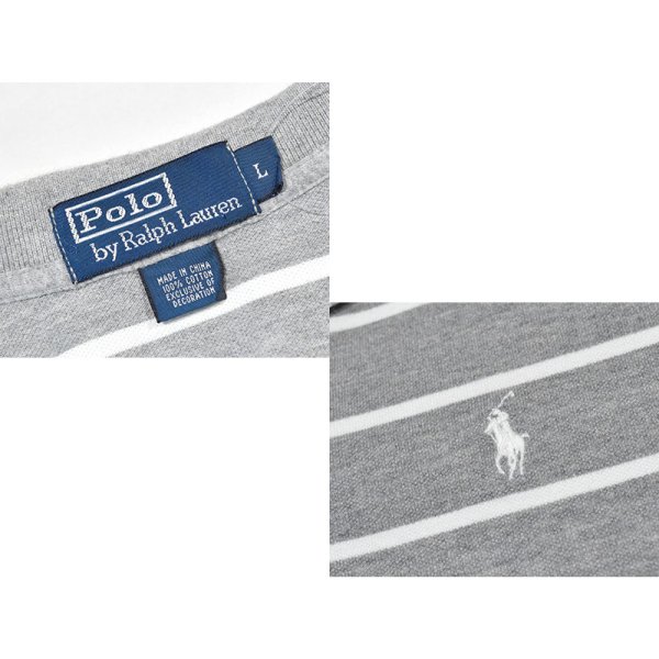 画像2: 【ビンテージ】【ラルフローレン】POLO RALPH LAUREN 【グレー×白ライン】コットン【ポロシャツ】【サイズＬ】  