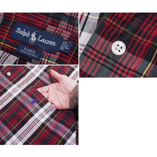 画像2: 【ビンテージ】【ラルフローレン】【POLO ralph lauren】エンジｘ白 チェック柄【BLAIRE】ボタンダウンシャツ【サイズＬ】 