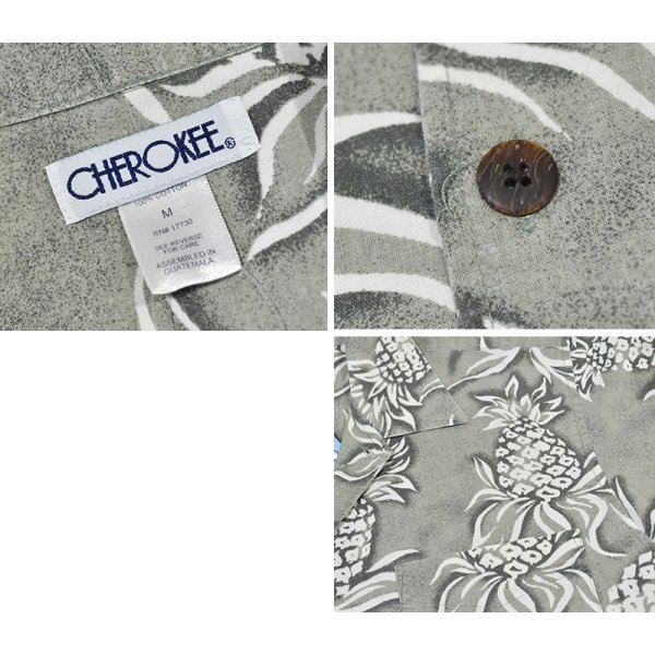 画像2: 【ビンテージ】【CHEROKEE】チェロキー【緑×パイナップル】総柄【アロハシャツ】開襟シャツ【サイズM】 