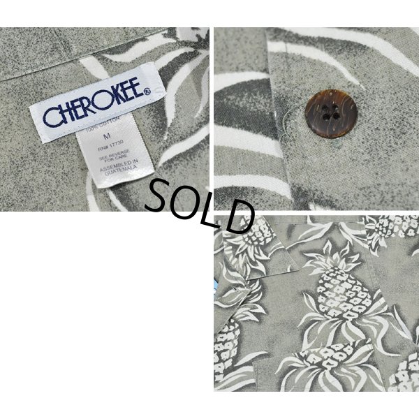 画像2: 【ビンテージ】【CHEROKEE】チェロキー【緑×パイナップル】総柄【アロハシャツ】開襟シャツ【サイズM】 