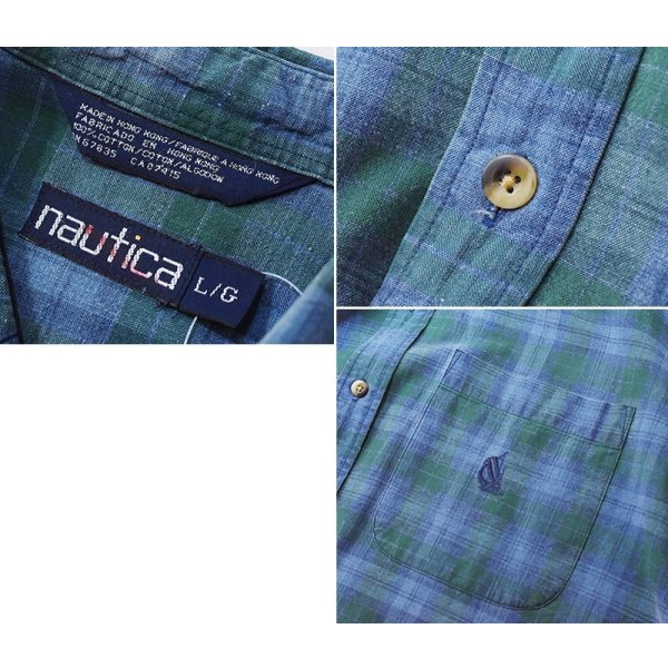 画像2: 90's【ビンテージ】【nautica】【ノーティカ】【緑ｘ紺】チェック ボタンダウンシャツ【サイズL程度】 