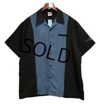USA製【House of Blues ORLAND】【黒ｘ青】【ポリエステル】【ボーリングシャツ】【半袖シャツ】【サイズＸＬ】  
