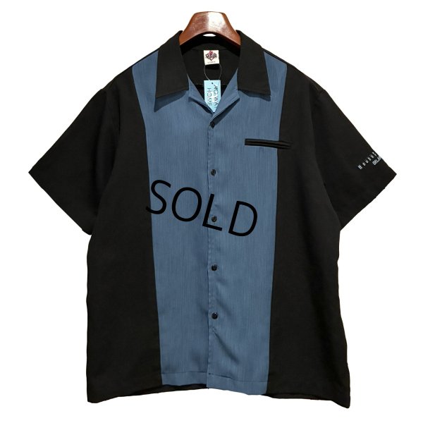 画像1: USA製【House of Blues ORLAND】【黒ｘ青】【ポリエステル】【ボーリングシャツ】【半袖シャツ】【サイズＸＬ】  