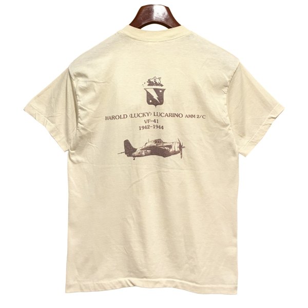 画像4: 【USA製】【ビンテージ】【XPRES KNITS】【USS RANGER】染み込みプリント【ベージュ】Tシャツ【サイズＬ】 
