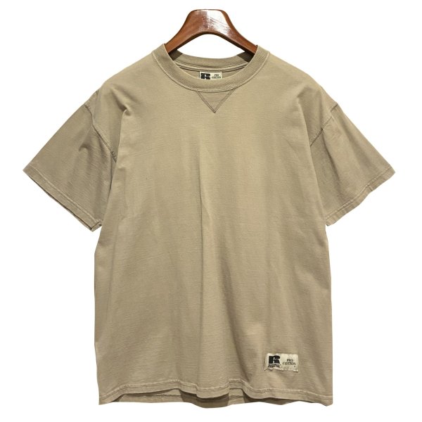 画像1: 90’s【Russell】【ラッセル】プロコットン【ベージュ】無地 前V【Tシャツ】【サイズM】 