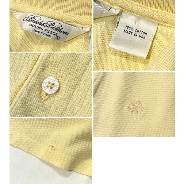 画像2: 【USA製】【ビンテージ】【ブルックスブラザーズ】Brooks Brothers【黄色】無地 コットン【半袖ポロシャツ】【サイズL】 