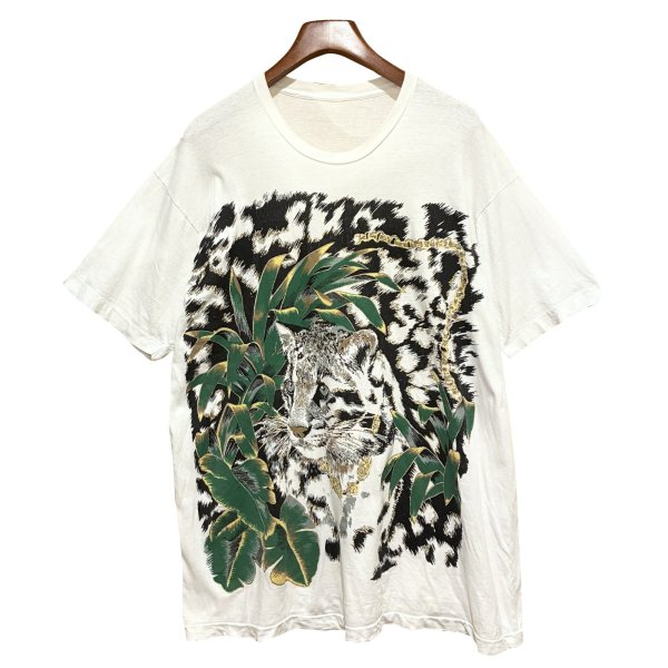 画像1: 【~90's】【ビンテージ】シングルステッチ【トラ】虎【猫】葉っぱ プリント【Ｔシャツ】【サイズXL程度】 