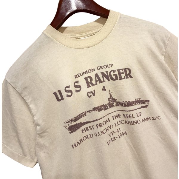 画像3: 【USA製】【ビンテージ】【XPRES KNITS】【USS RANGER】染み込みプリント【ベージュ】Tシャツ【サイズＬ】 