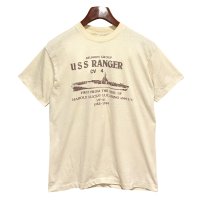 【USA製】【ビンテージ】【XPRES KNITS】【USS RANGER】染み込みプリント【ベージュ】Tシャツ【サイズＬ】 