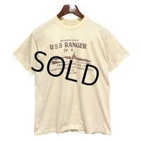 【USA製】【ビンテージ】【XPRES KNITS】【USS RANGER】染み込みプリント【ベージュ】Tシャツ【サイズＬ】 