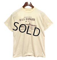 【USA製】【ビンテージ】【XPRES KNITS】【USS RANGER】染み込みプリント【ベージュ】Tシャツ【サイズＬ】 