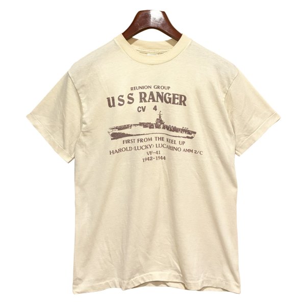 画像1: 【USA製】【ビンテージ】【XPRES KNITS】【USS RANGER】染み込みプリント【ベージュ】Tシャツ【サイズＬ】 