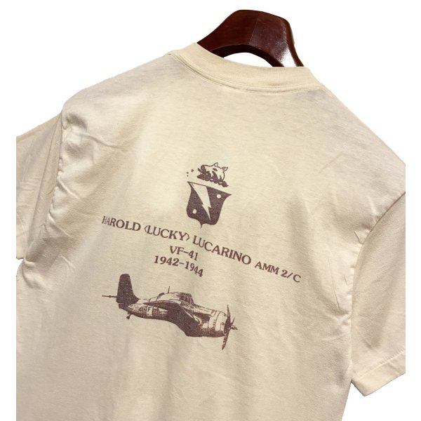 画像5: 【USA製】【ビンテージ】【XPRES KNITS】【USS RANGER】染み込みプリント【ベージュ】Tシャツ【サイズＬ】 
