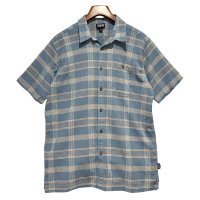 【パタゴニア】【patagonia】【青ｘオレンジ】チェック【オーガニックコットン】【半袖シャツ】【サイズＬ】 